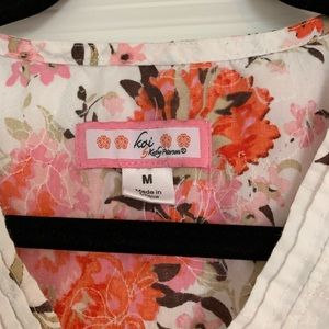 Koi mock wrap scrub top